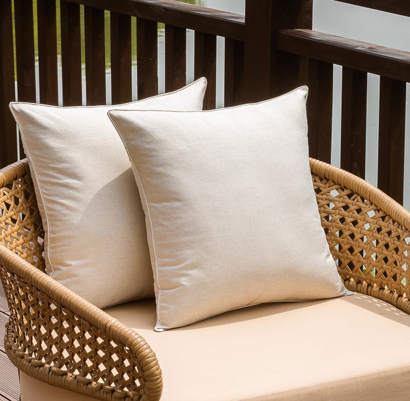 NiNi ALL Outdoor Waterproof Throw Pillow Covers Set of 2 Decorative Farmhouse Garden Pillowcase Solid Cushion Cases for Patio Tent Couch 18x18 inch Beige - Image 1